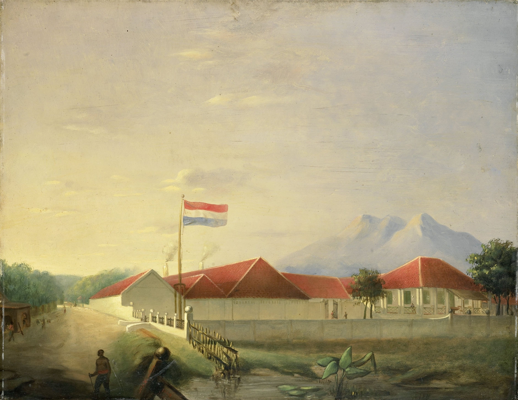 A Factory on Jawa by H.Th. Hesselaar, oil painting depicting an industrial landscape with vibrant colors.