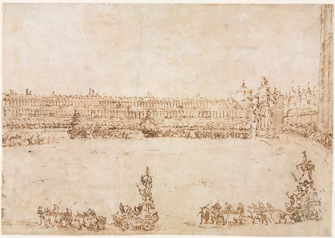 Francesco Guardi's painting depicts a lively procession in Venice.