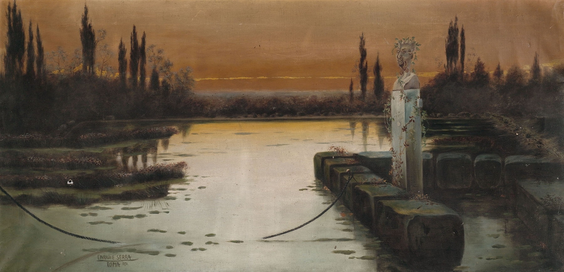 Twilight landscape with low-hanging clouds, oil painting by Enric Serra Auqué