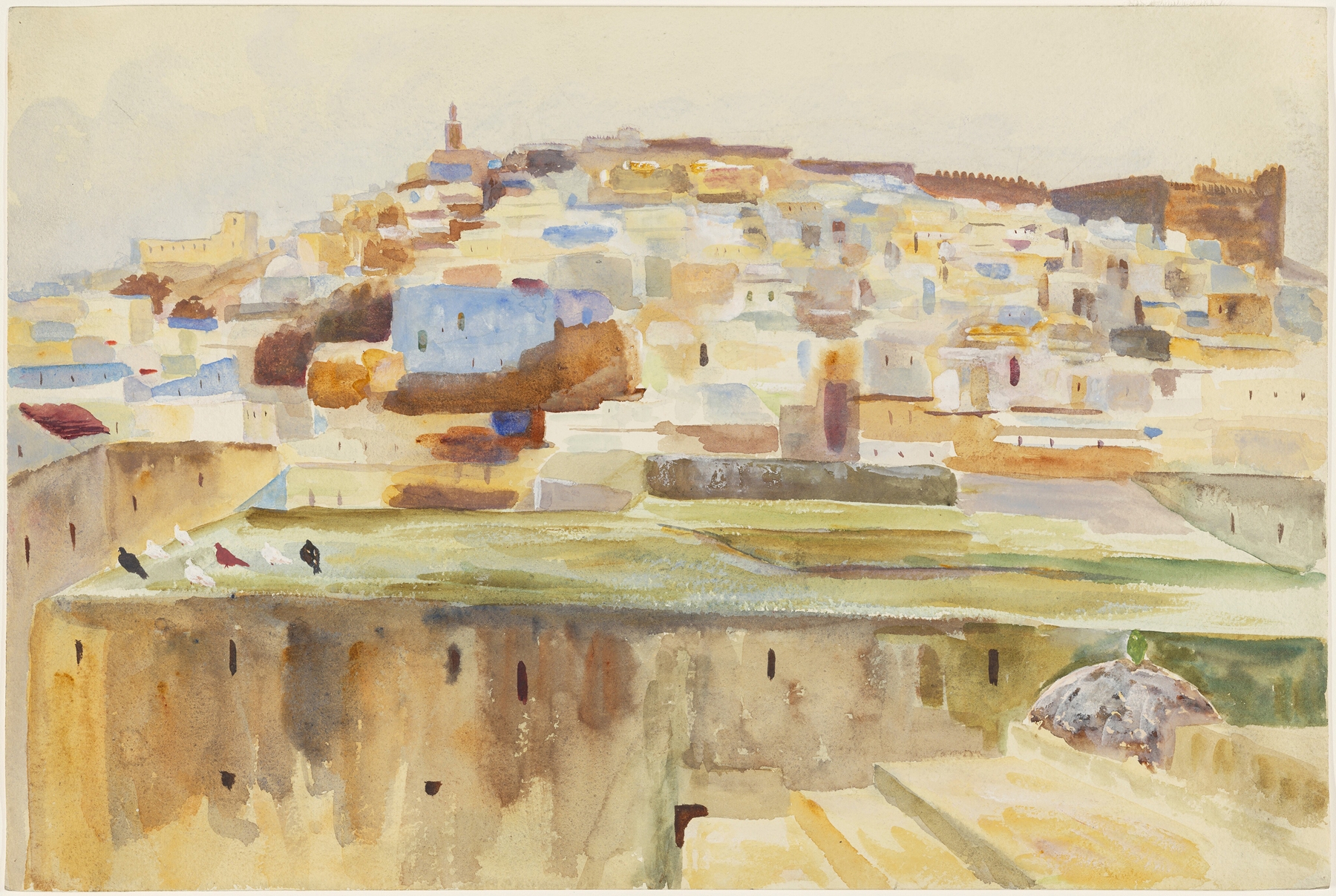 Coastal landscape with figures, oil painting by Emily Sargent