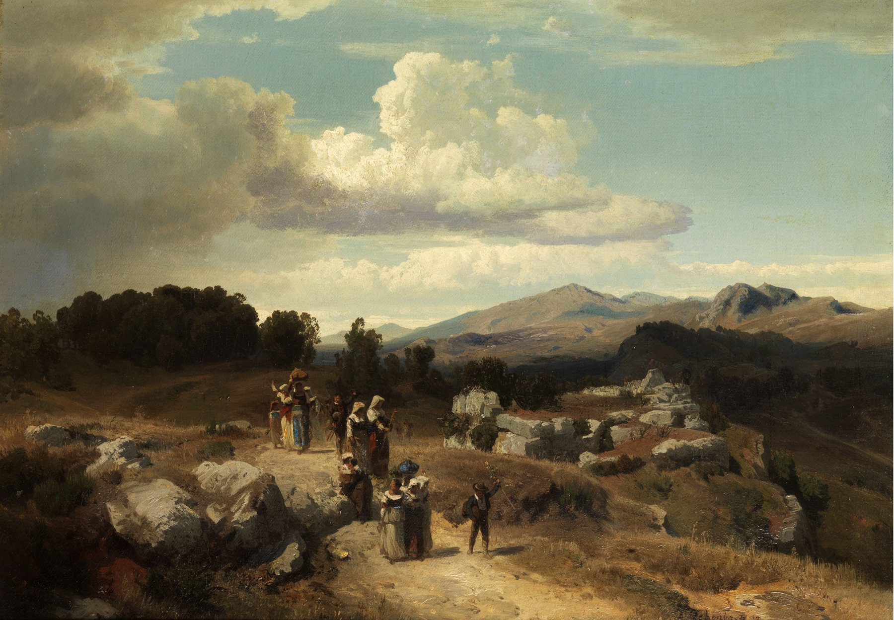 Sunday walk in the Roman countryside, by Oswald Achenbach, public domain