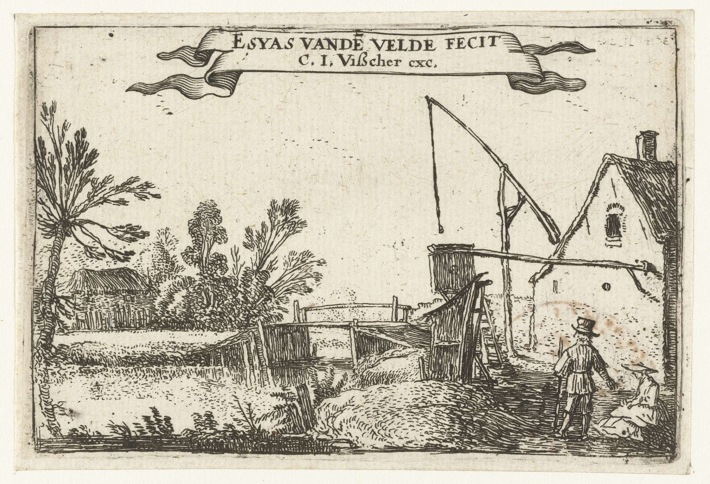 Etching by Esaias van de Velde depicting a farmhouse beside a canal