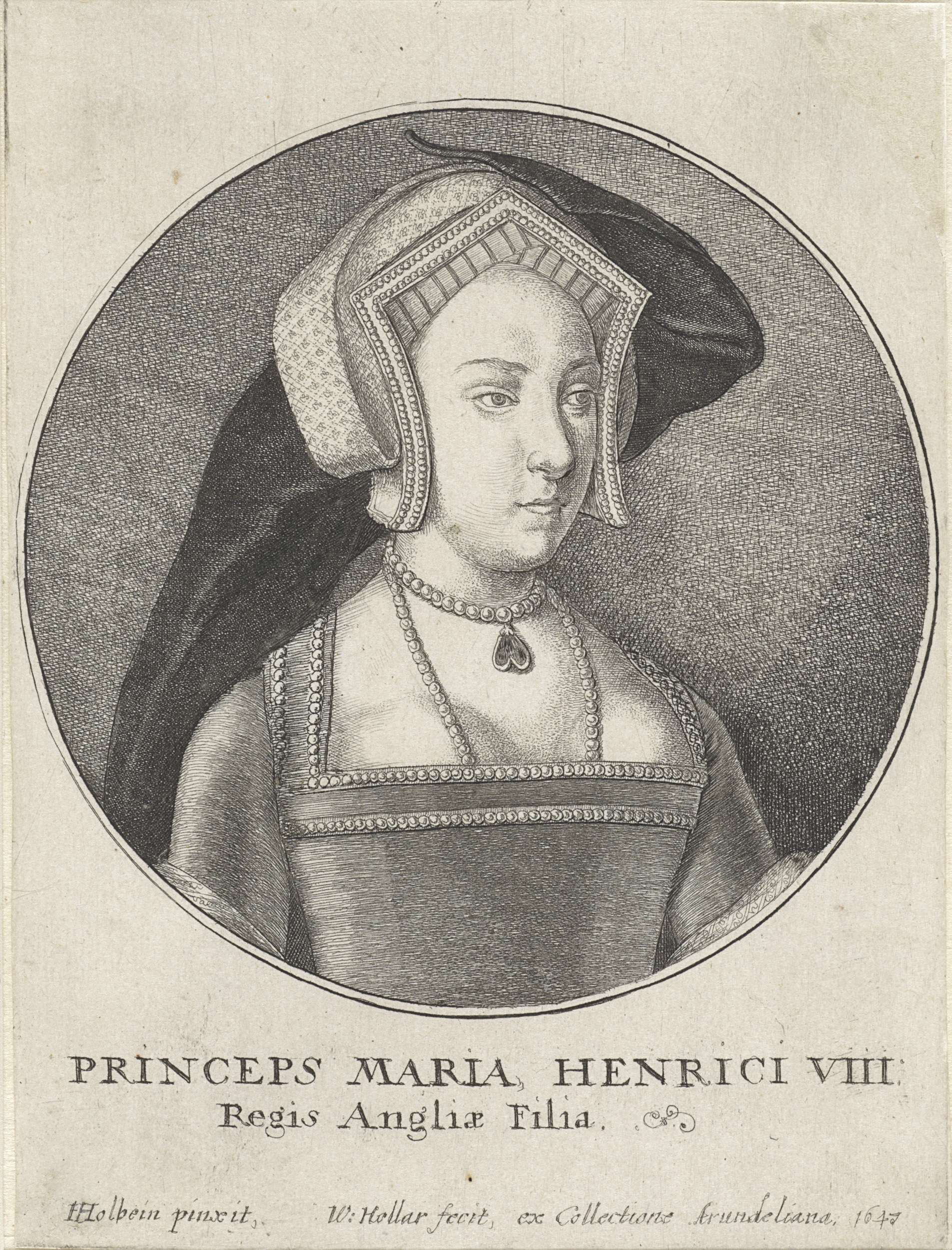 Etching of Queen Mary I of England by Wenceslaus Hollar