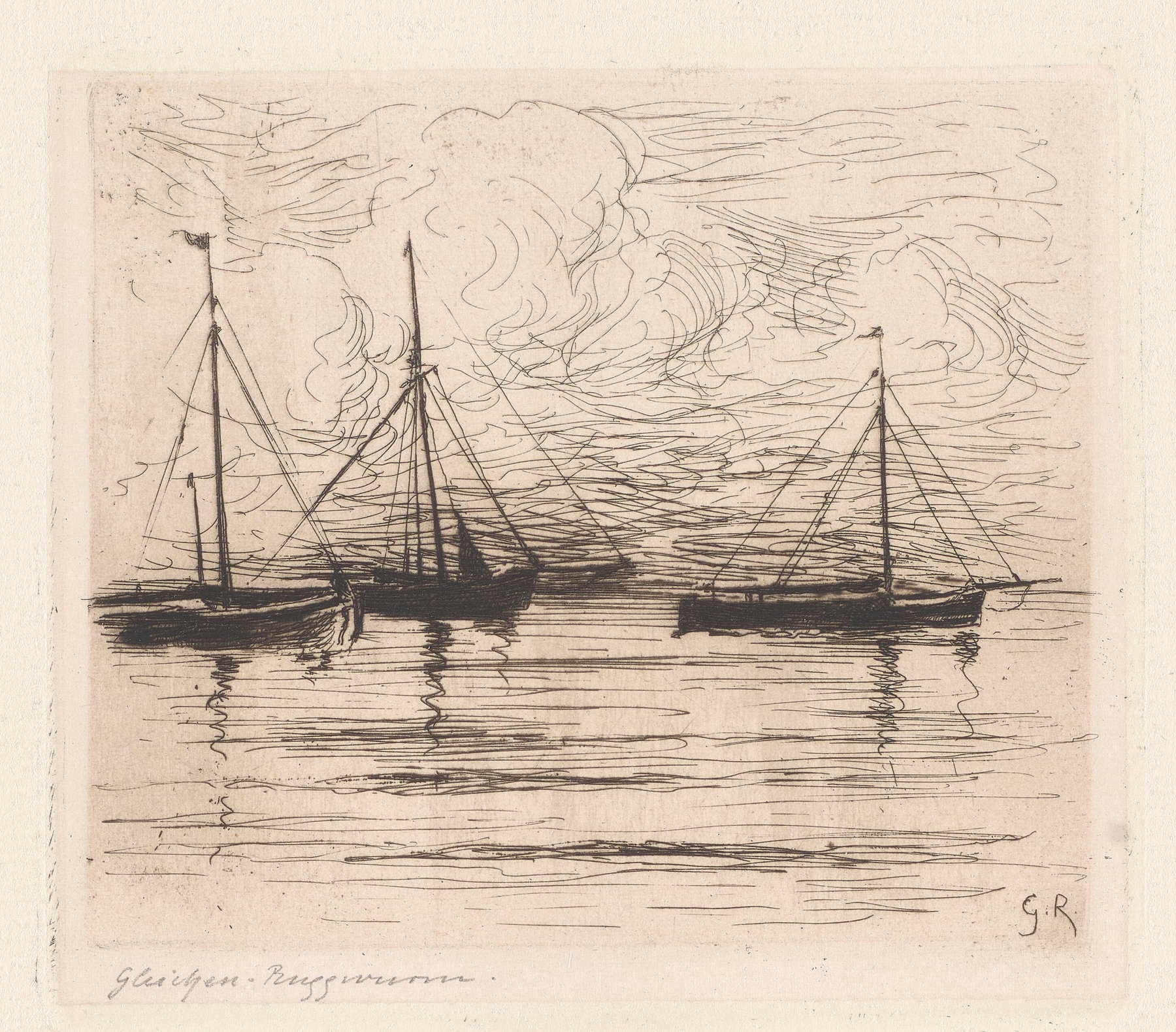 Marine scene with sailing ships and clouds, oil painting by Heinrich-Ludwig von Gleichen-Russworm