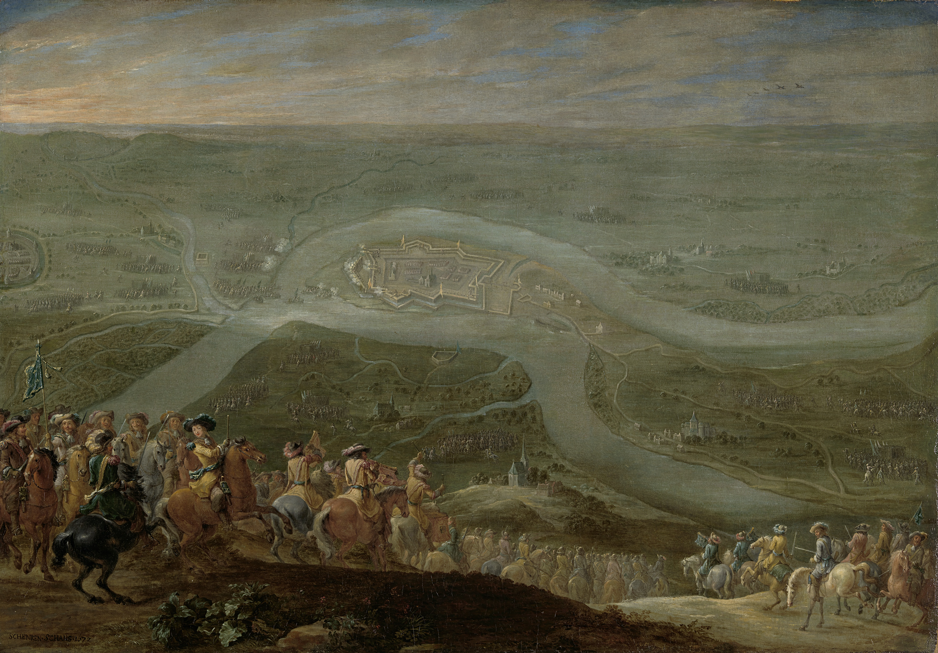King Louis XIV with courtiers at the Siege of Schenkenschans, oil painting by Lambert de Hondt II