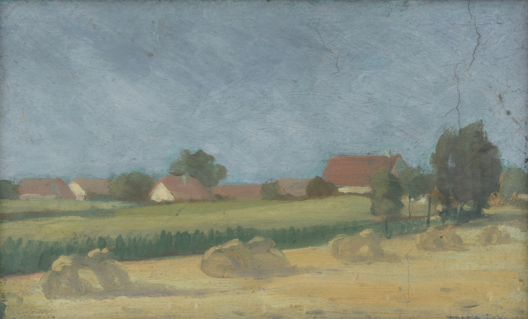 Post-Impressionism landscape by Ján Thain, featuring grass and earthy tones.