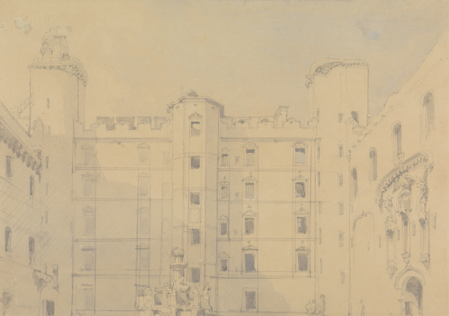Linlithgow Palace Courtyard, oil on canvas by David Roberts