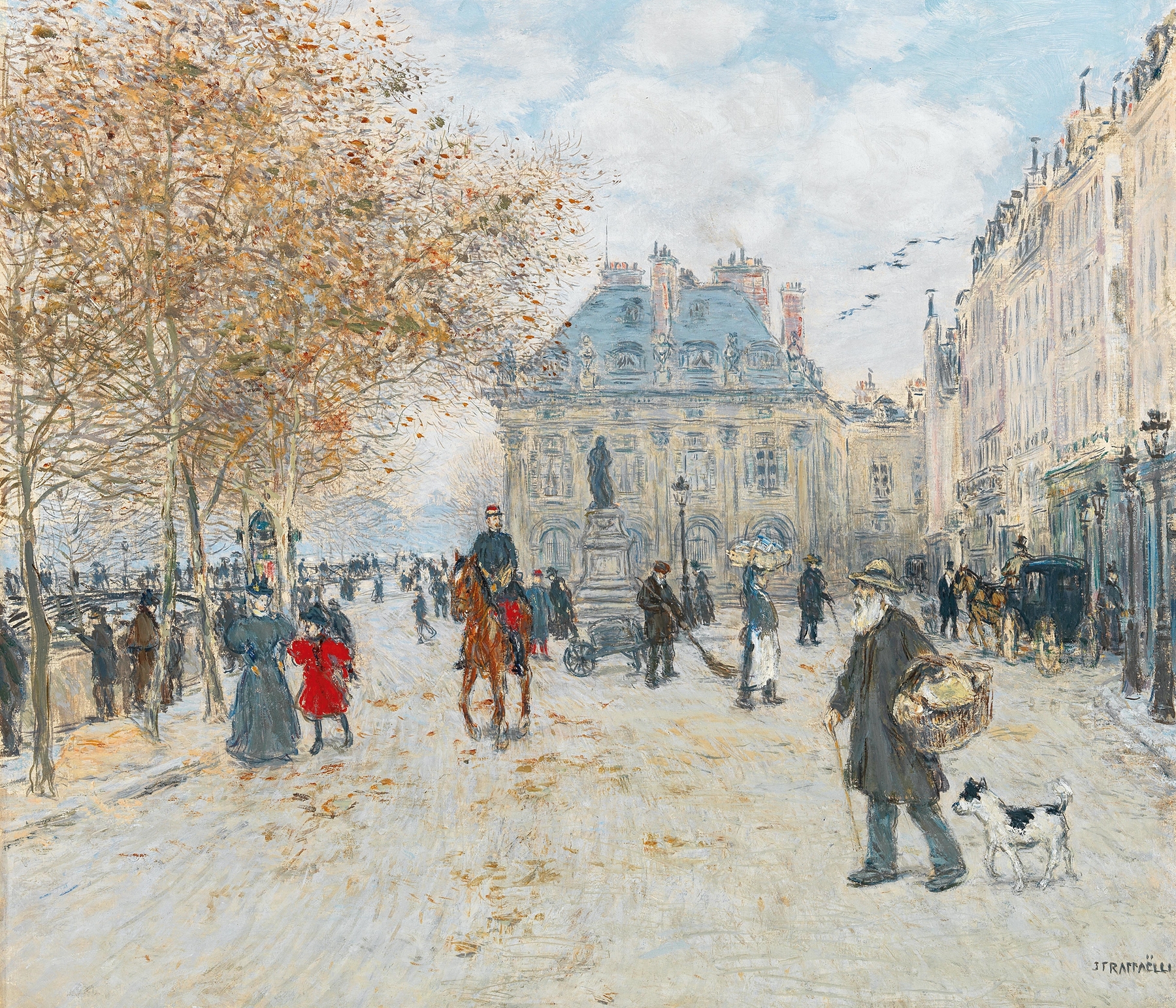 The Quai Malaquais, Paris by Jean François Raffaëlli, oil on canvas depicting cobblestones and river.