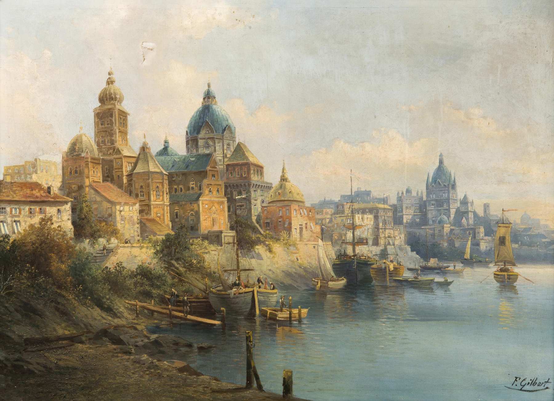 Marine scene depicting a port with fishermen and merchants, oil painting by Karl Kaufmann