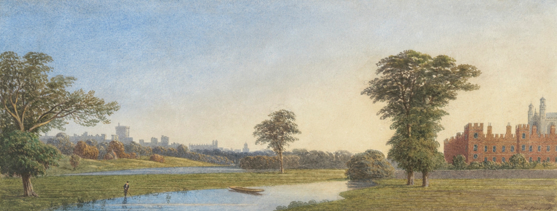 Windsor Castle and Eton College from Fellows’ Eyot, River Thames, by George Pyne, public domain