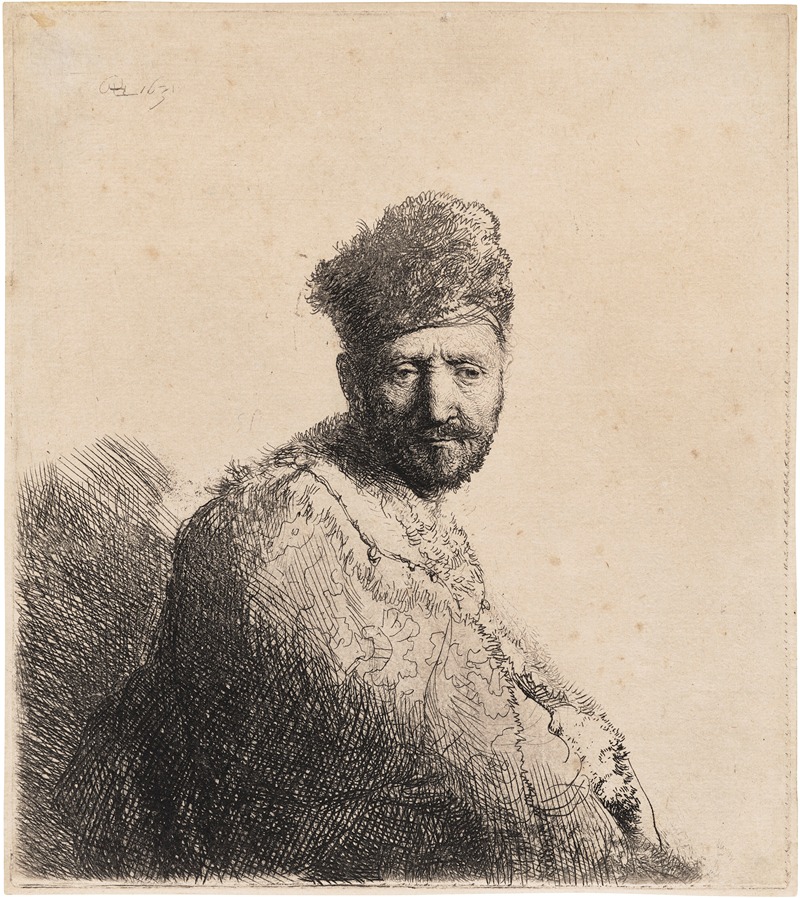 Rembrandt's 'Bearded Man, in a furred Oriental Cap and Robe' captures a thoughtful figure in rich attire.