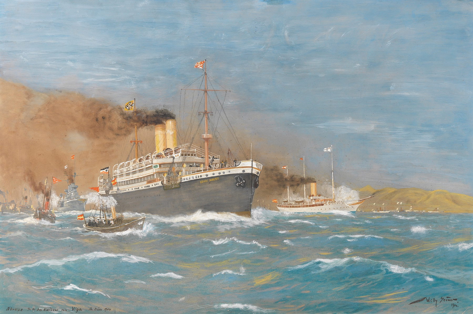 Abreise von S.M. des Kaisers von Vigo. 16. März 1904, by Willy Stöwer, public domain