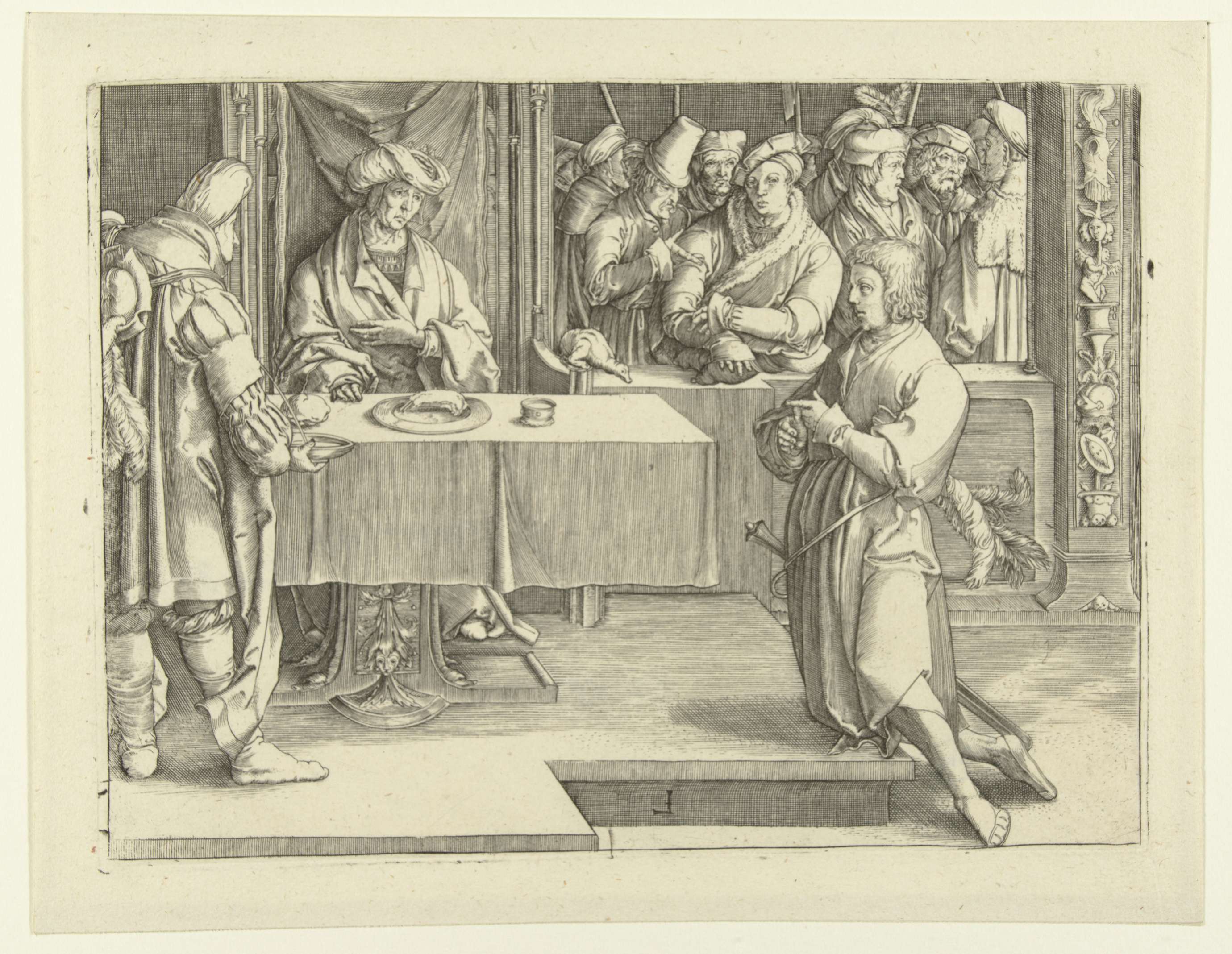 Engraving by Jan Harmensz. Muller showing Joseph interpreting Pharaoh's dreams.