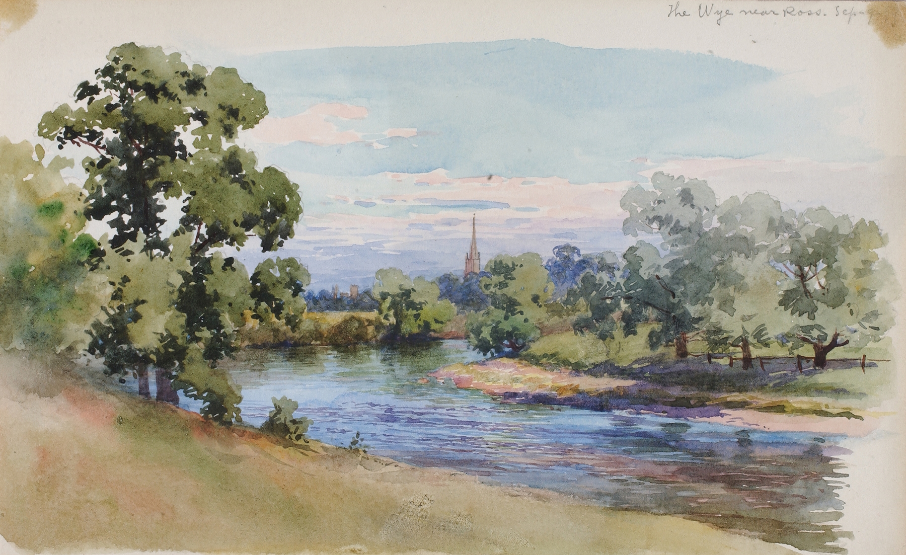 The Wye near Ross by George Elbert Burr, impressionism, depicting a tranquil river landscape.