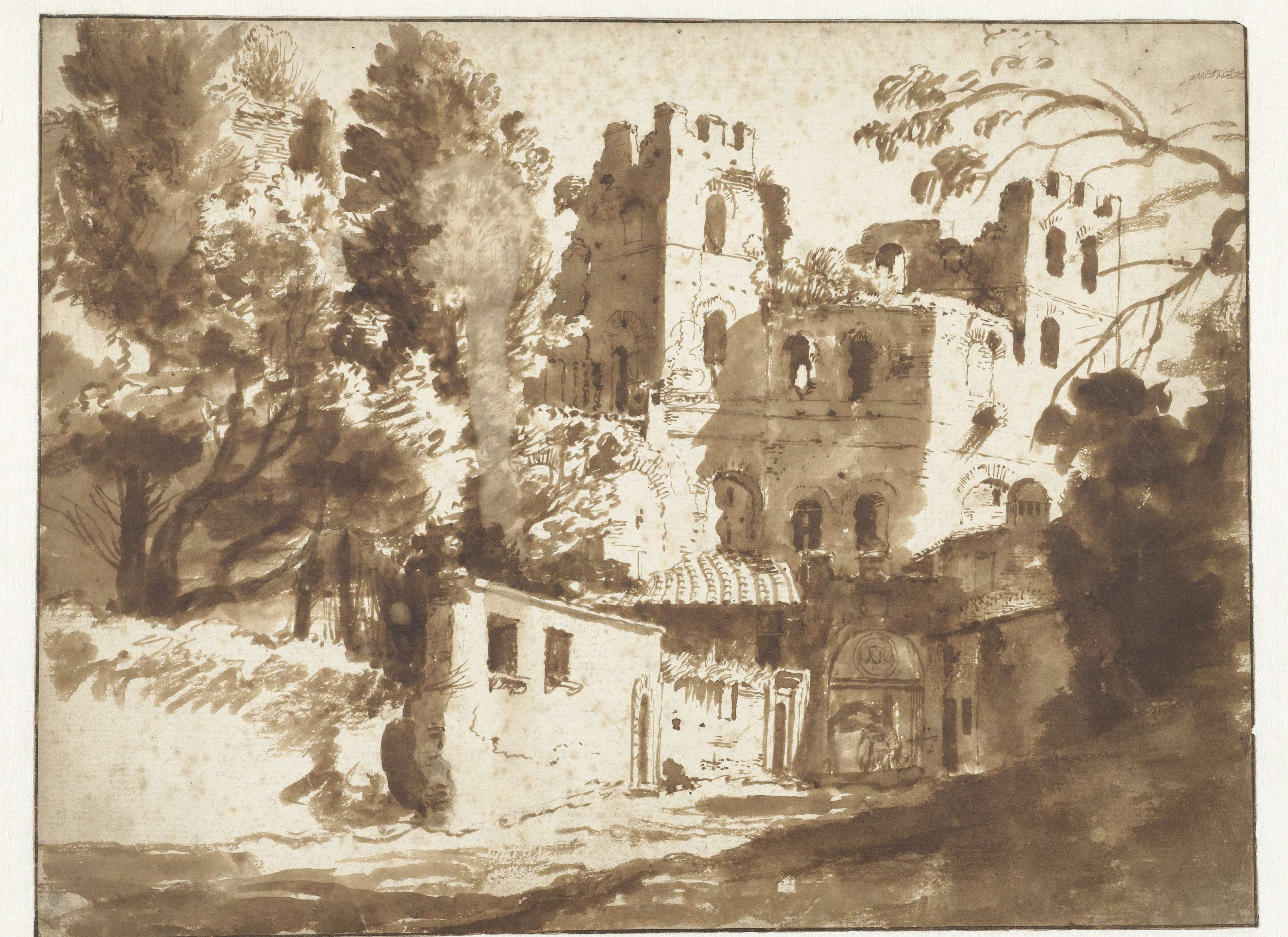 De Porta Pinciana te Rome by Herman van Swanevelt, depicting an archway in a landscape.