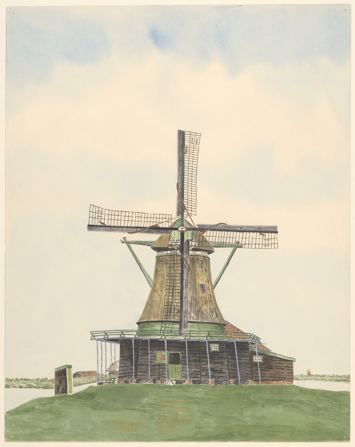 Landscape with windmill, oil on canvas by Johannes Nicolaas Eijman