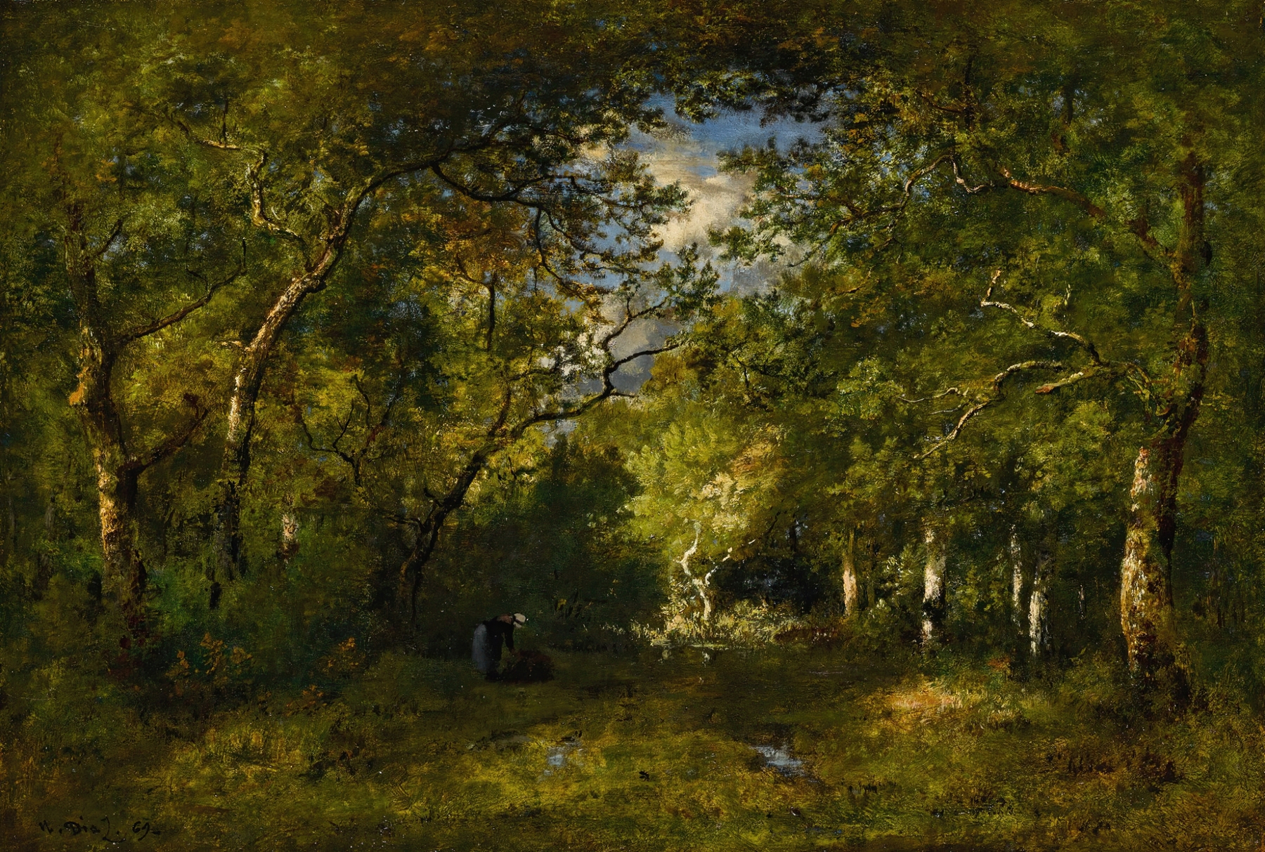 Forest scene with trees and moisture, oil on canvas by Narcisse-Virgile Diaz de La Peña