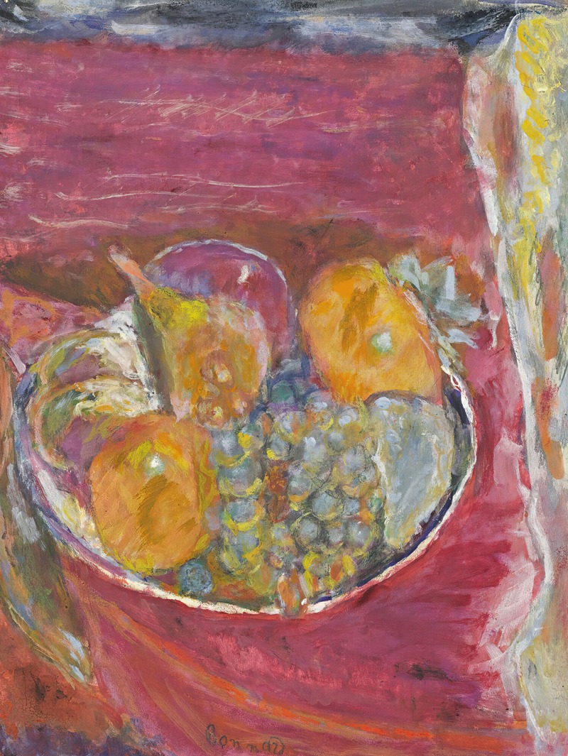 A vibrant still life painting featuring grapes by Pierre Bonnard.