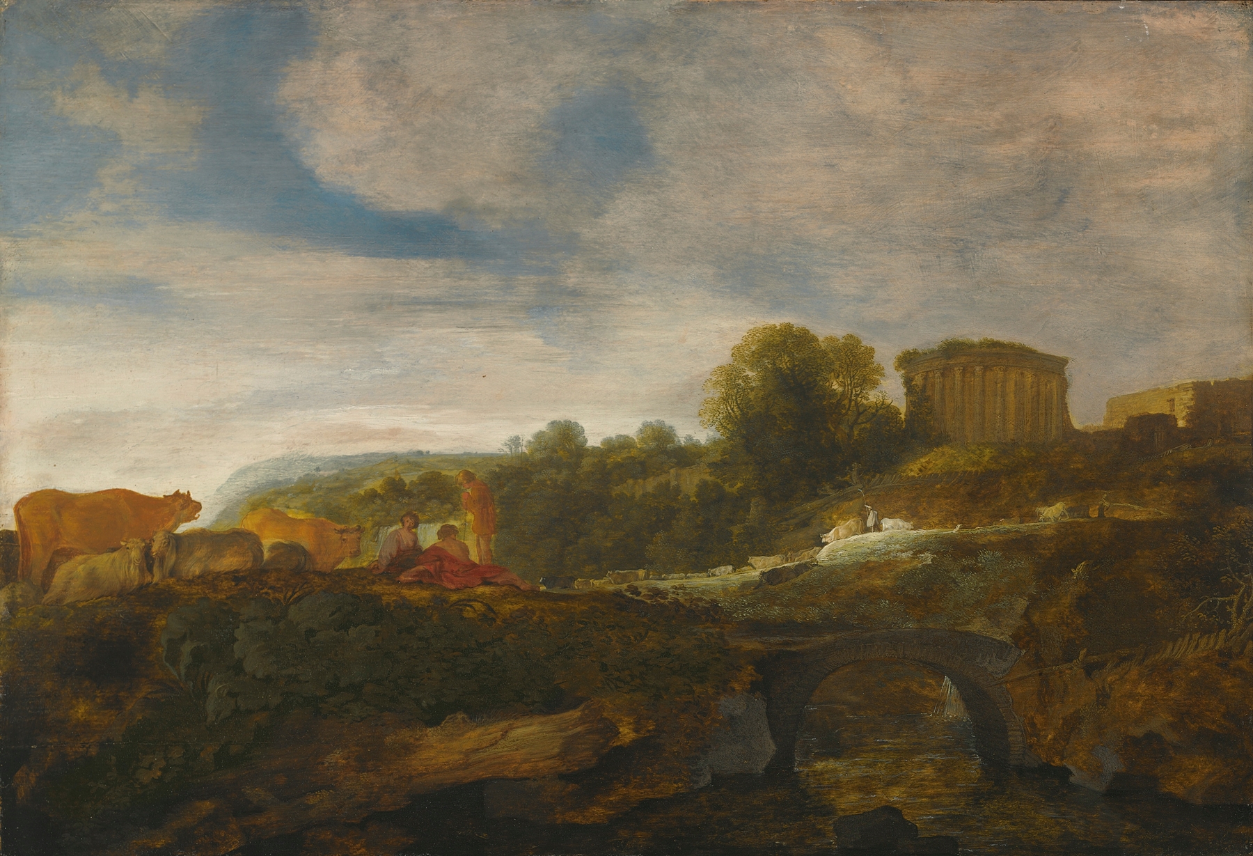 Arcadian landscape with resting shepherds and cattle by Moyses van Uyttenbroek, unknown medium.