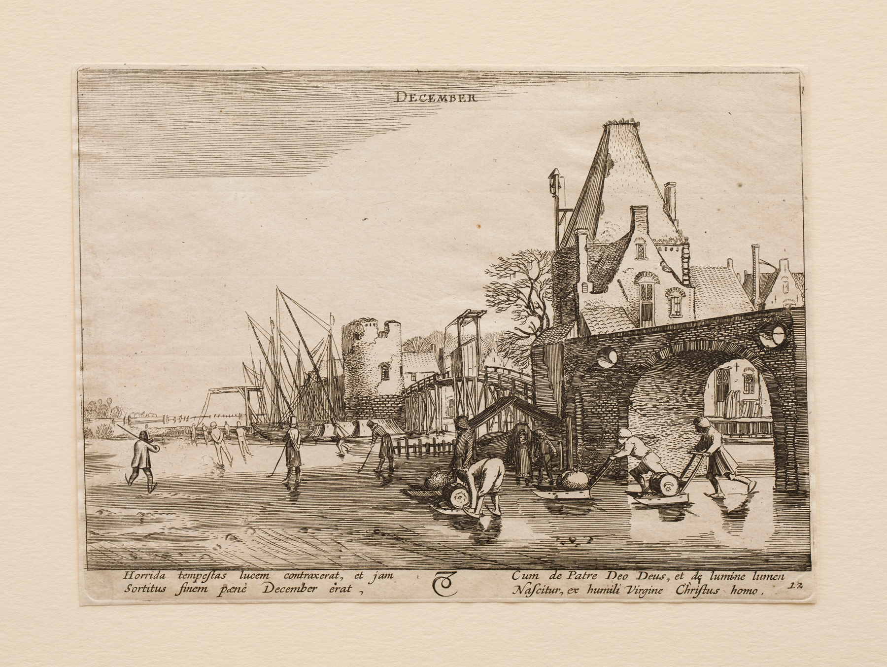Engraving of a serene winter landscape by Jan van de Velde