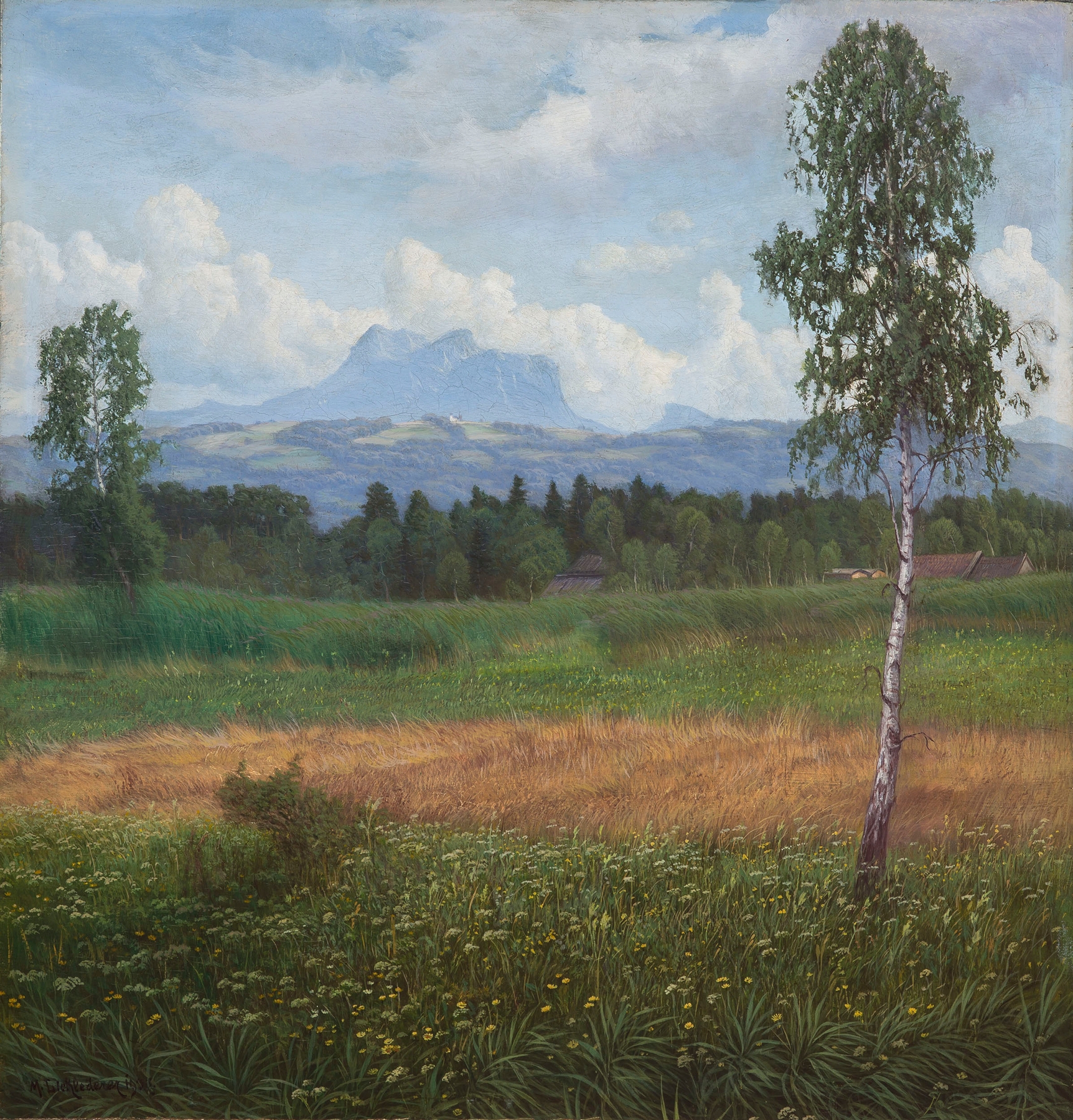 Landscape oil painting by Michael Licklederer depicting rolling hills and a muted sky