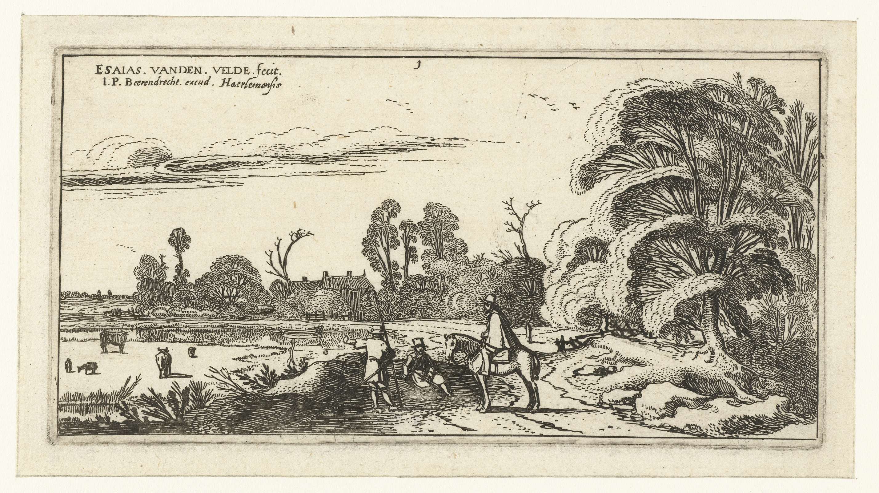 Etching by Esaias van de Velde depicting a rider on a winding path.