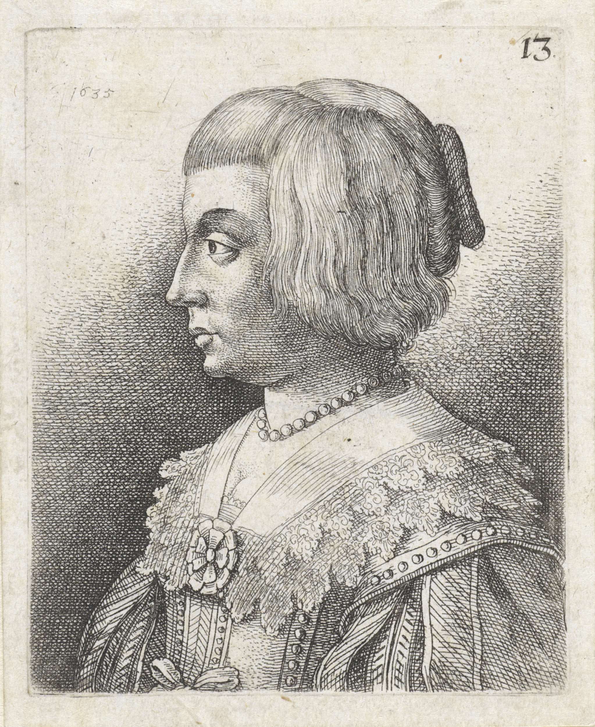 Etching of a young woman with a ruff by Wenceslaus Hollar