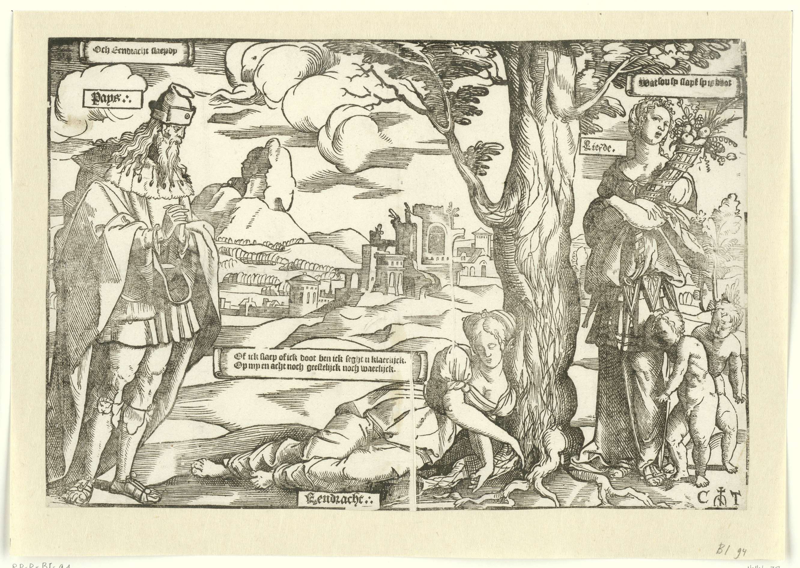 Allegory with unity, peace, and love by Cornelis Anthonisz, paper medium