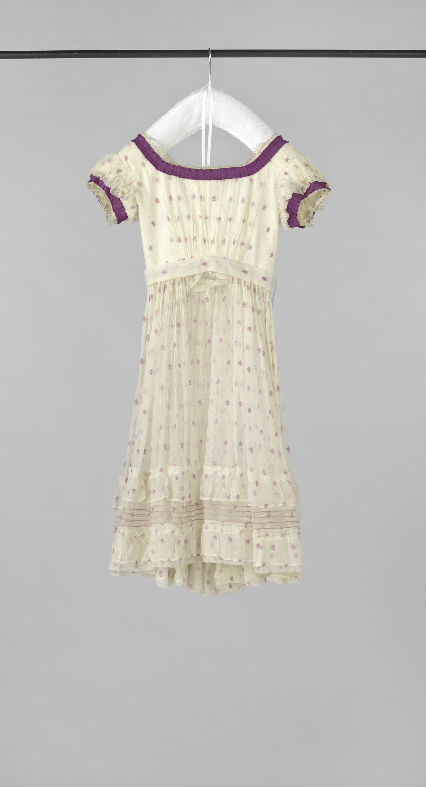 Victorian dress with purple flowers by Unknown Artist, tarlatan fabric