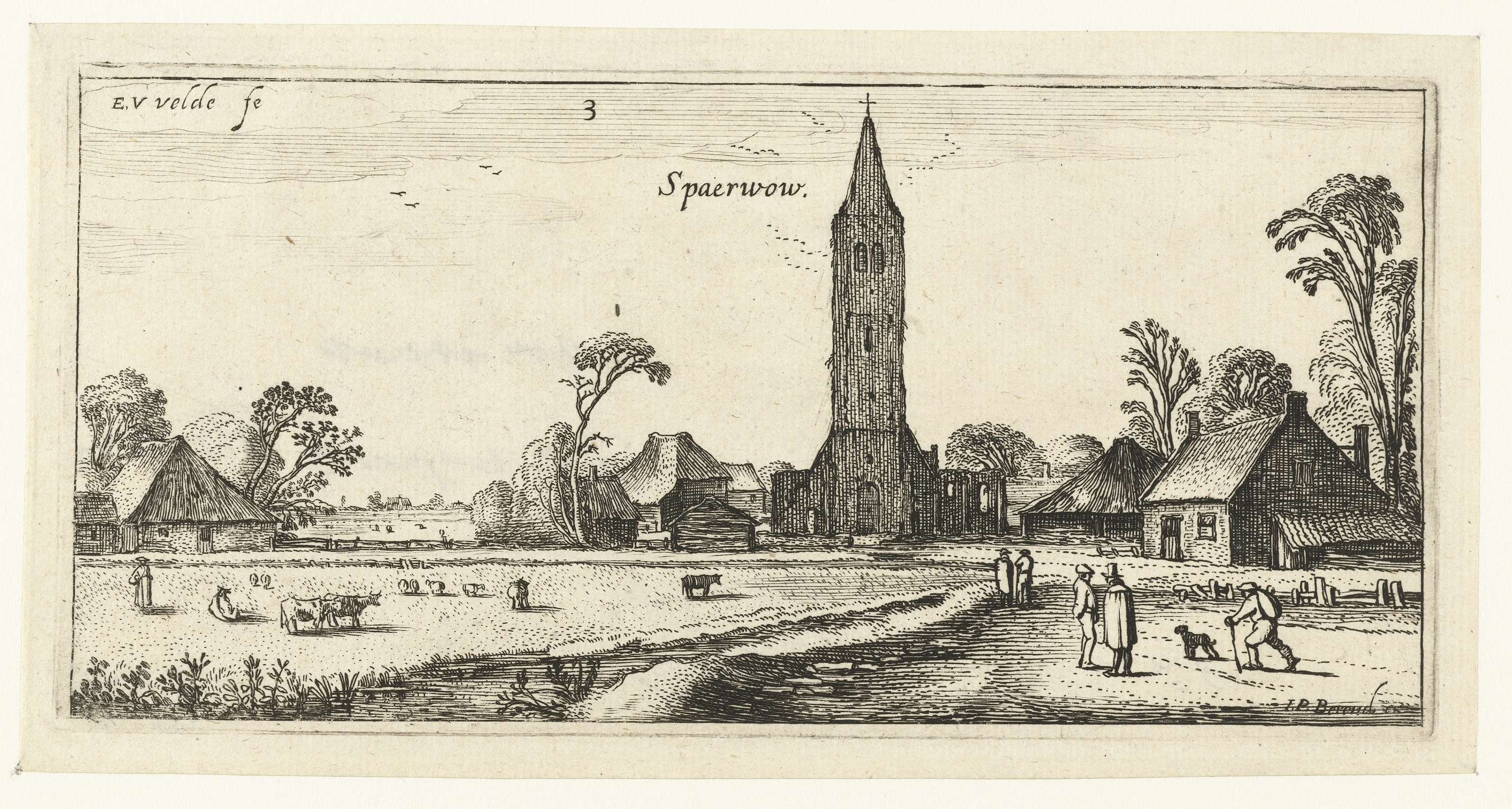 Wandelaars op een weg bij Spaarnwoude, etching by Esaias van de Velde showing a winding path with figures.