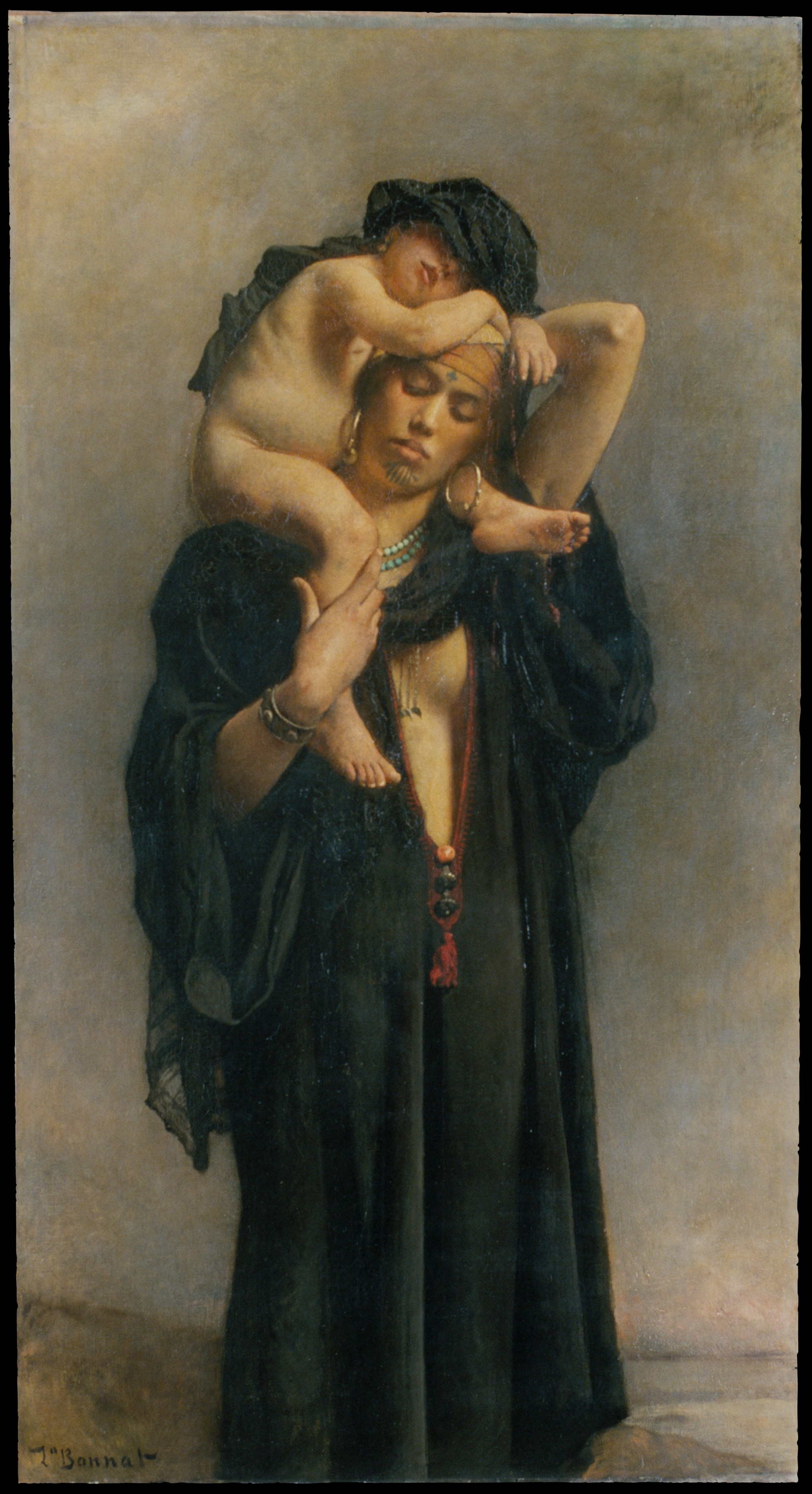 Portrait of an Egyptian woman and child, oil on canvas by Léon Bonnat