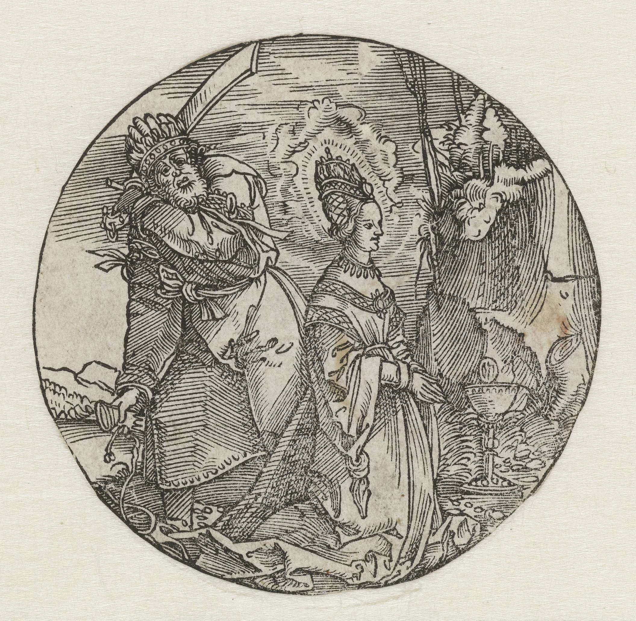 Saint Barbara in sorrow, paper work by Hans Springinklee