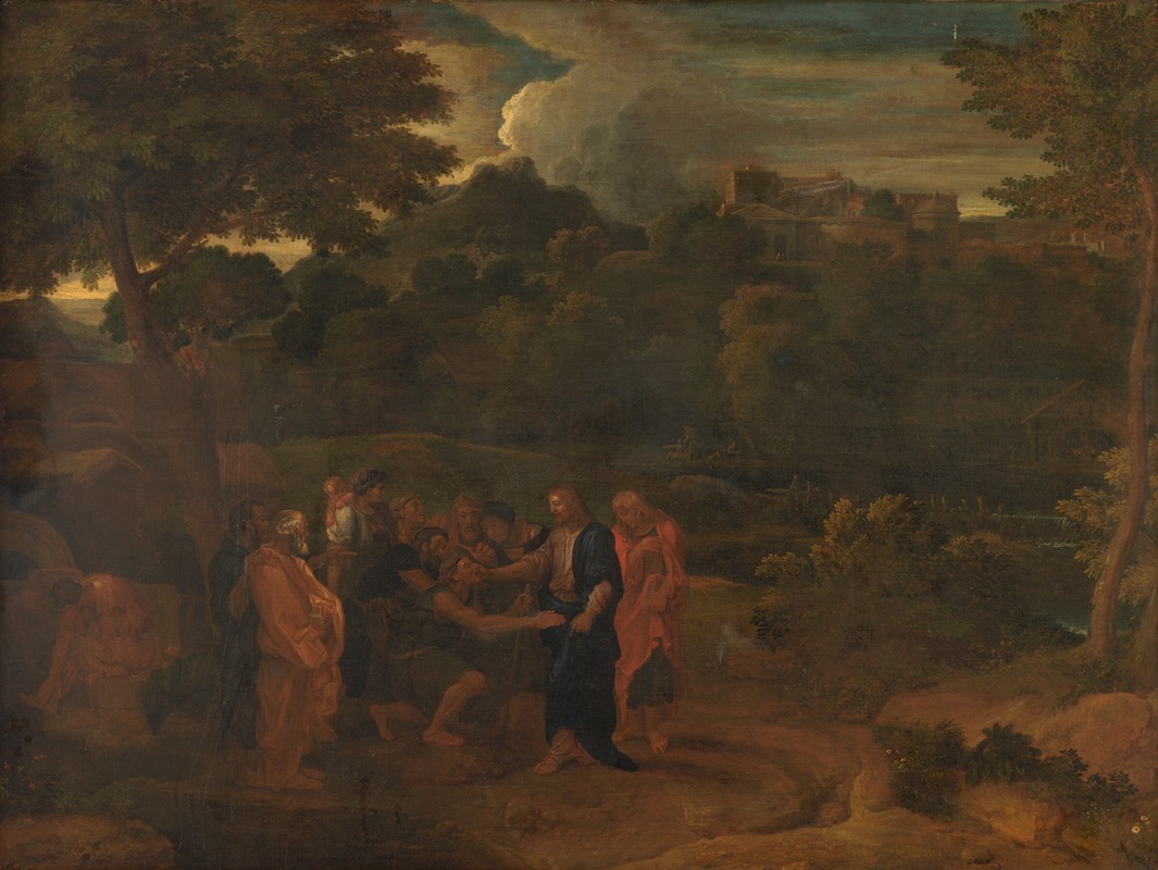 The Healing of the Two Blind Men at Jericho depicts a biblical scene of healing.