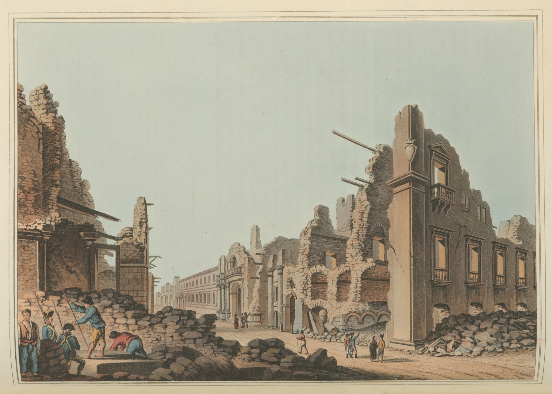 Ruins occasioned by the Earthquake at Messina, aquatint by Luigi Mayer