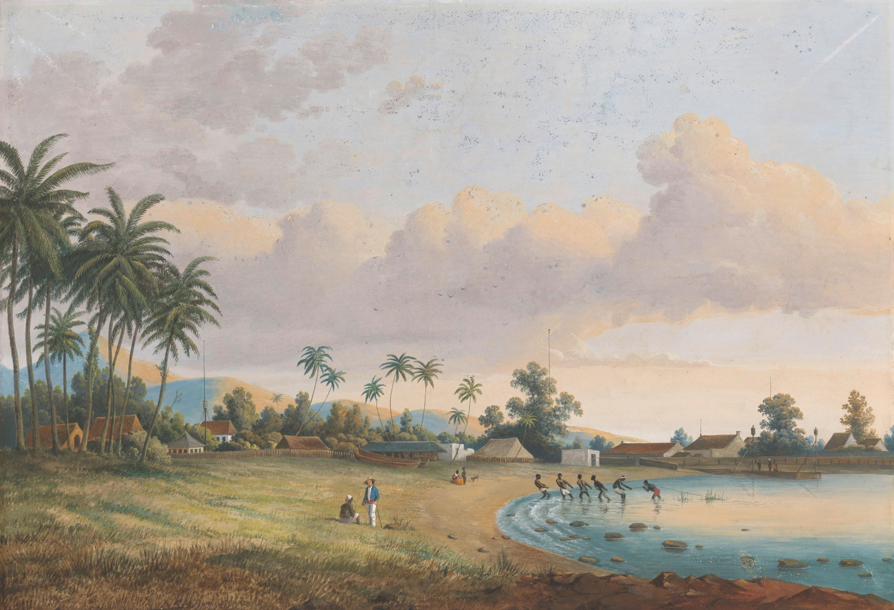 Marine scene of coastline and hills in Java by Charles William Meredith van de Velde, oil painting