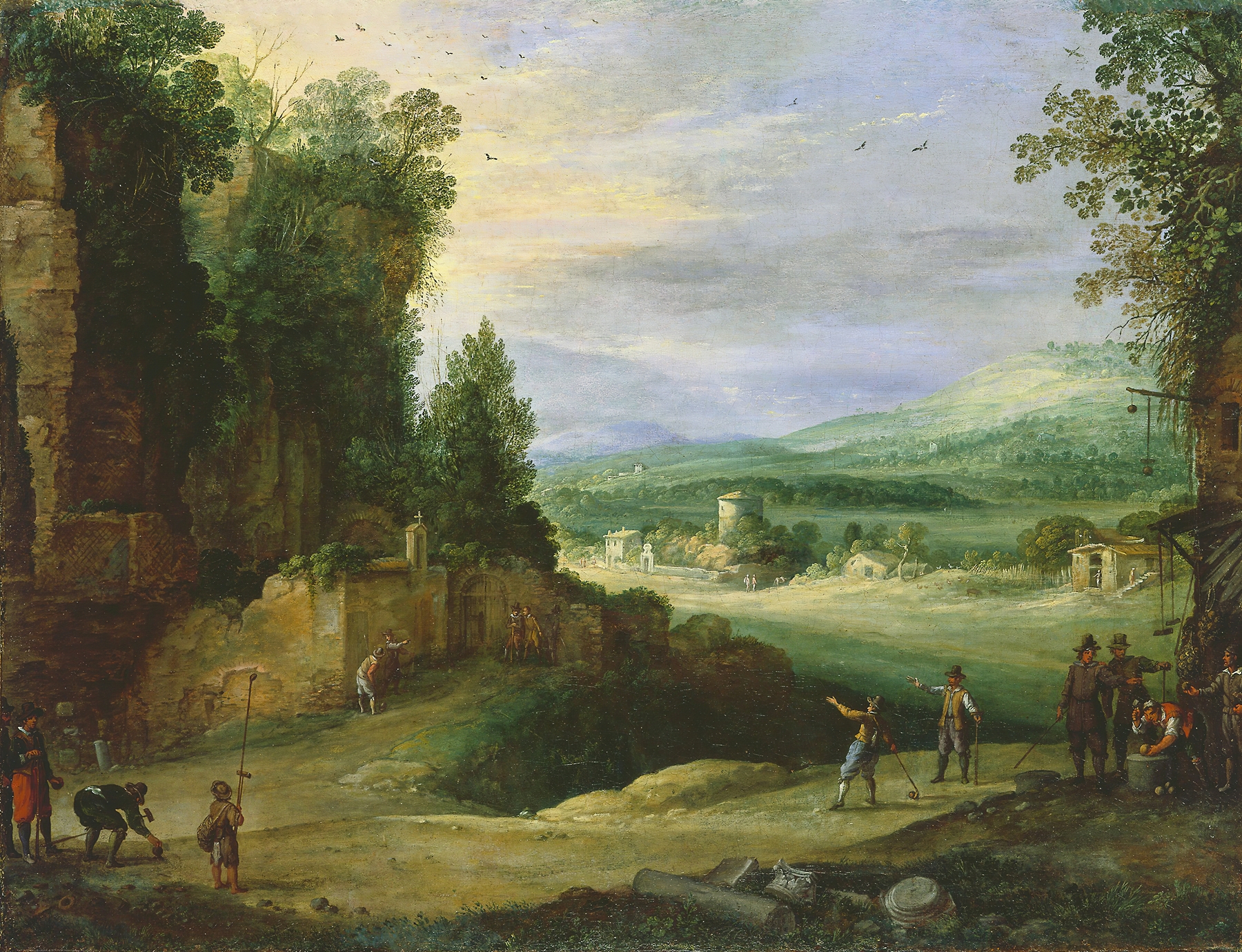 Landscape with Men Playing ‘Mail à la Chicane’, by Paul Bril, public domain