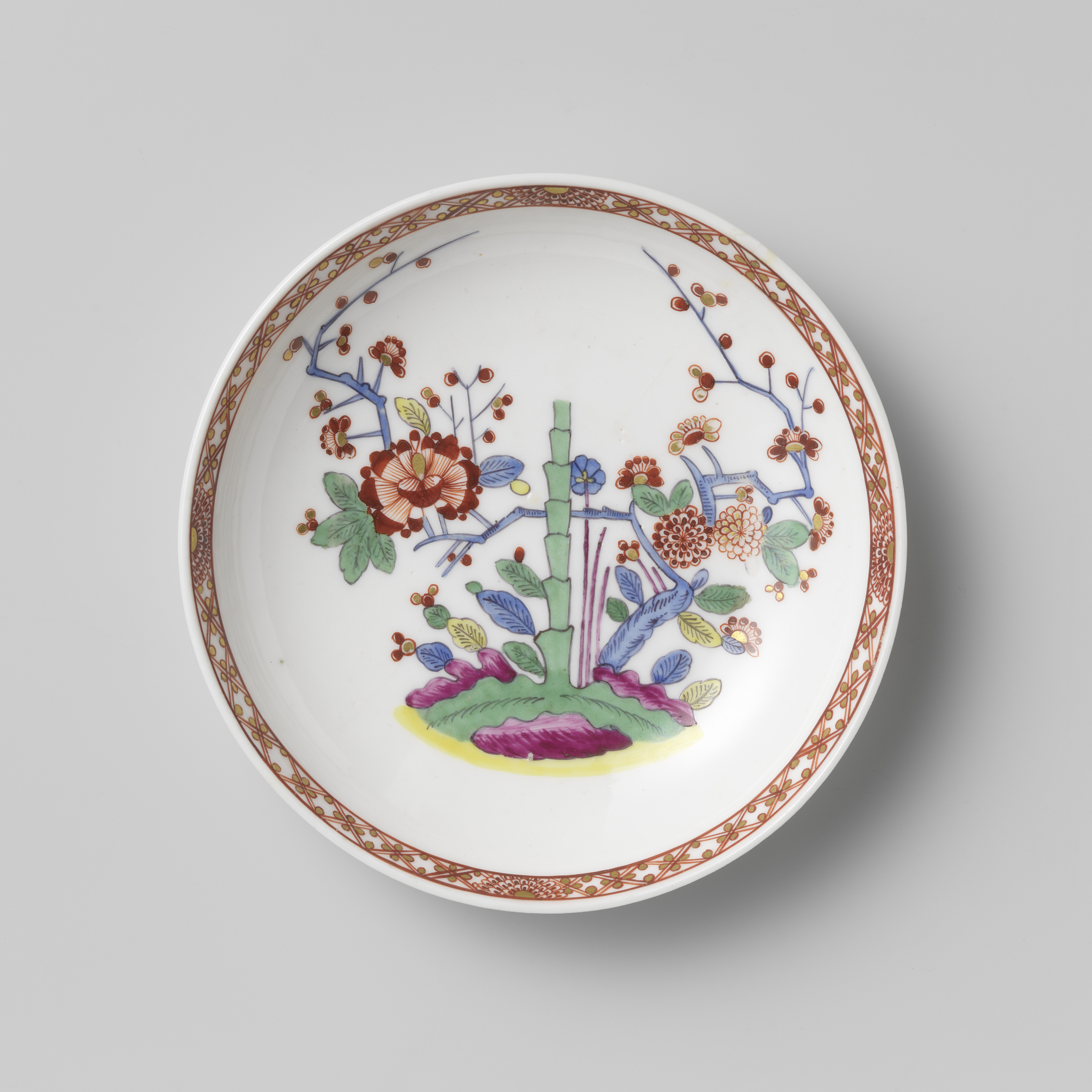 Porcelain bowl with bamboo and plants by Manufacture Oud-Loosdrecht