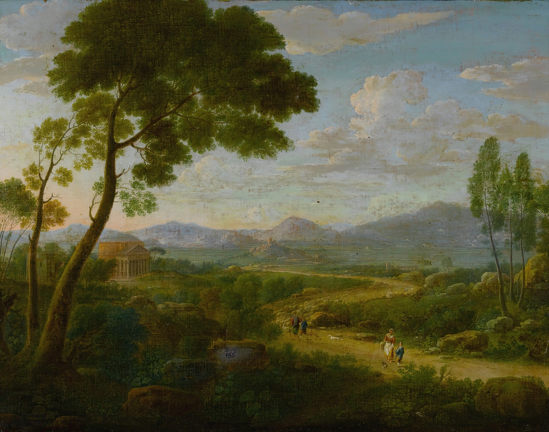Extensive Landscape With Travelers On A Road, Roman Temples Beyond, by Hendrik Frans Van Lint, public domain