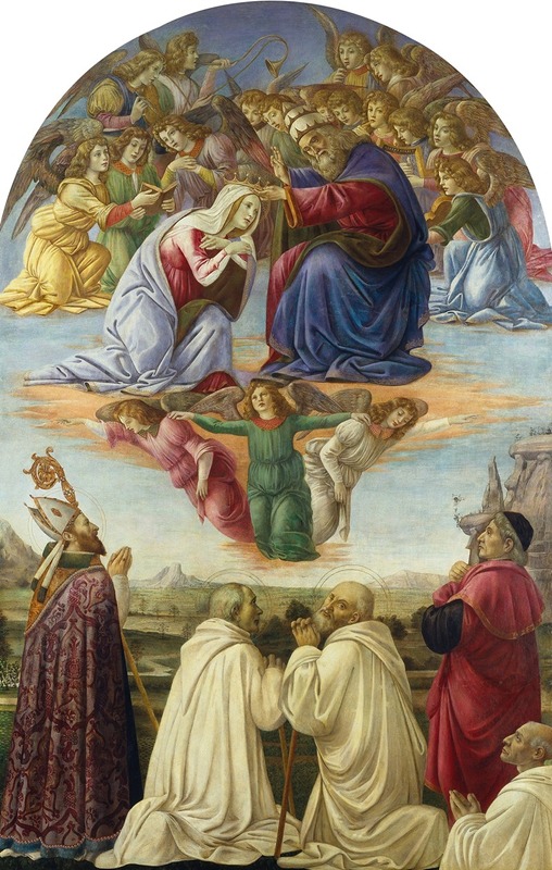 The Coronation of the Virgin by Sandro Botticelli depicts a divine moment with vibrant colors and intricate details.