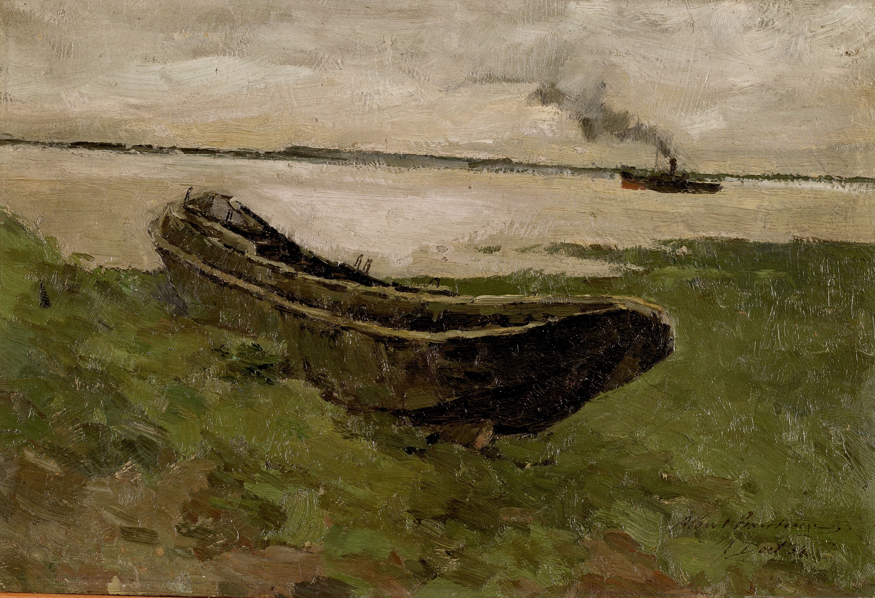 The River Scheldt at Doel by Albert Baertsoen, oil on canvas depicting a tranquil river landscape