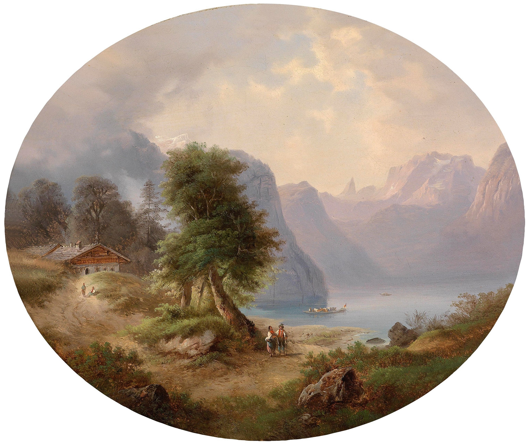 Landscape featuring ruins and mountains by Gustav Barbarini, oil painting