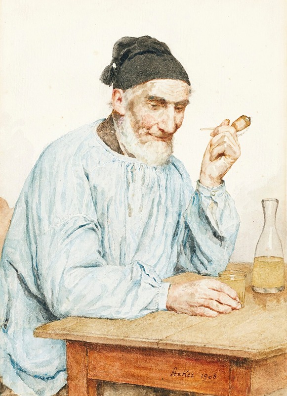 A farmer sits at a table in a rustic setting, showcasing daily life.