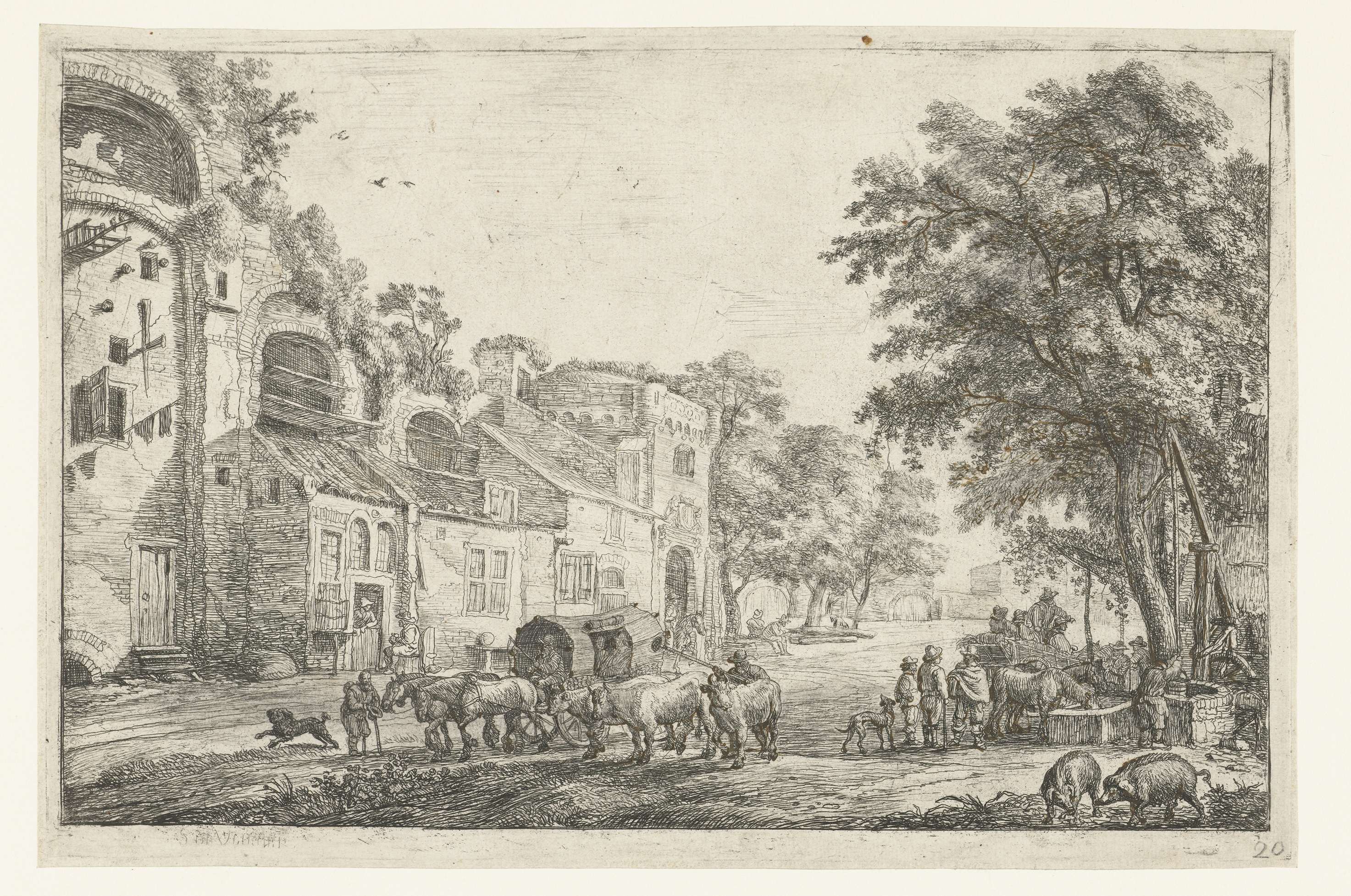 Toegangsweg van een stad, by Simon de Vlieger, public domain