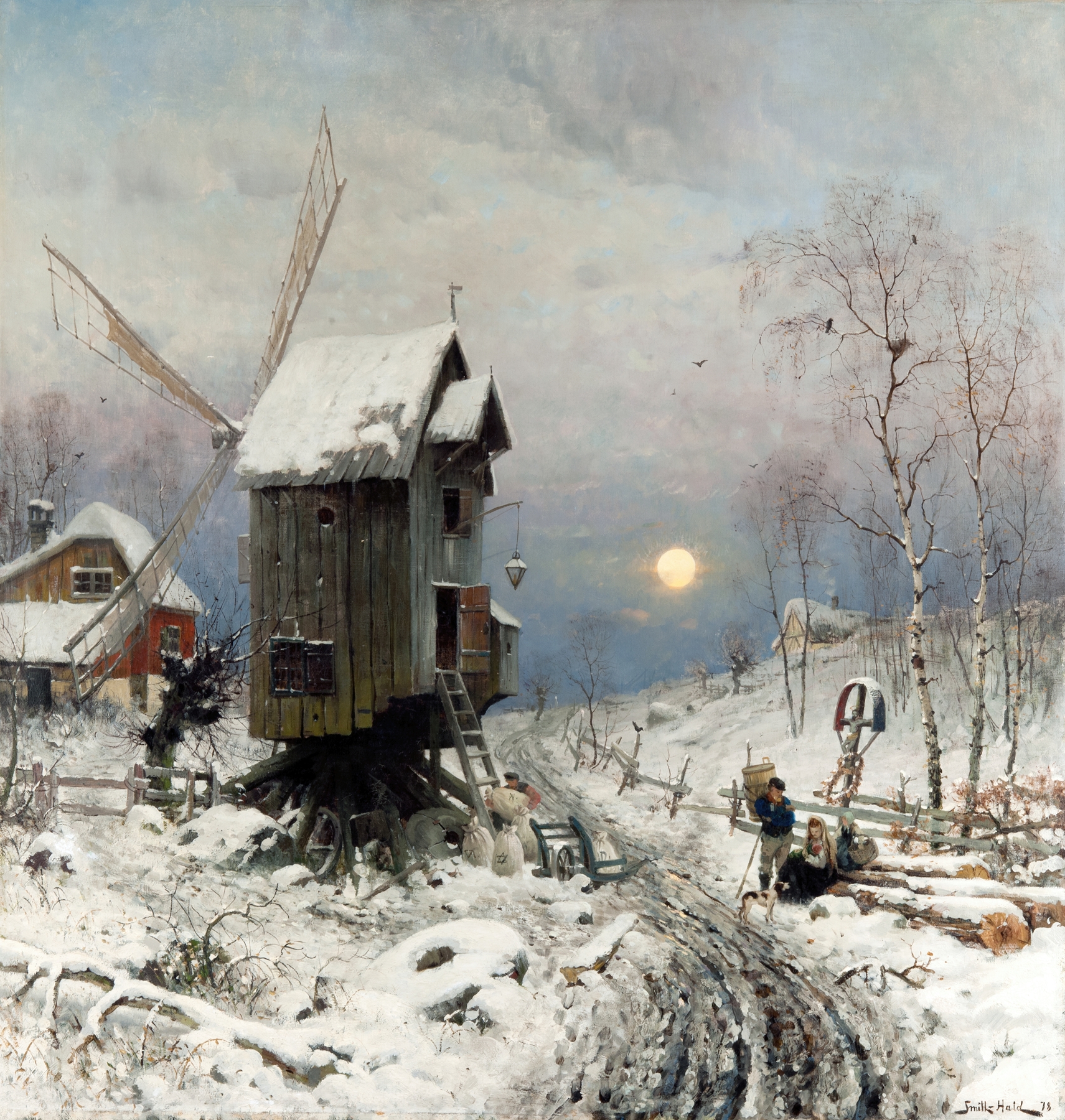 Winter Landscape by Frithjof Smith-Hald, oil painting depicting a snowy forest with frost-laden branches.