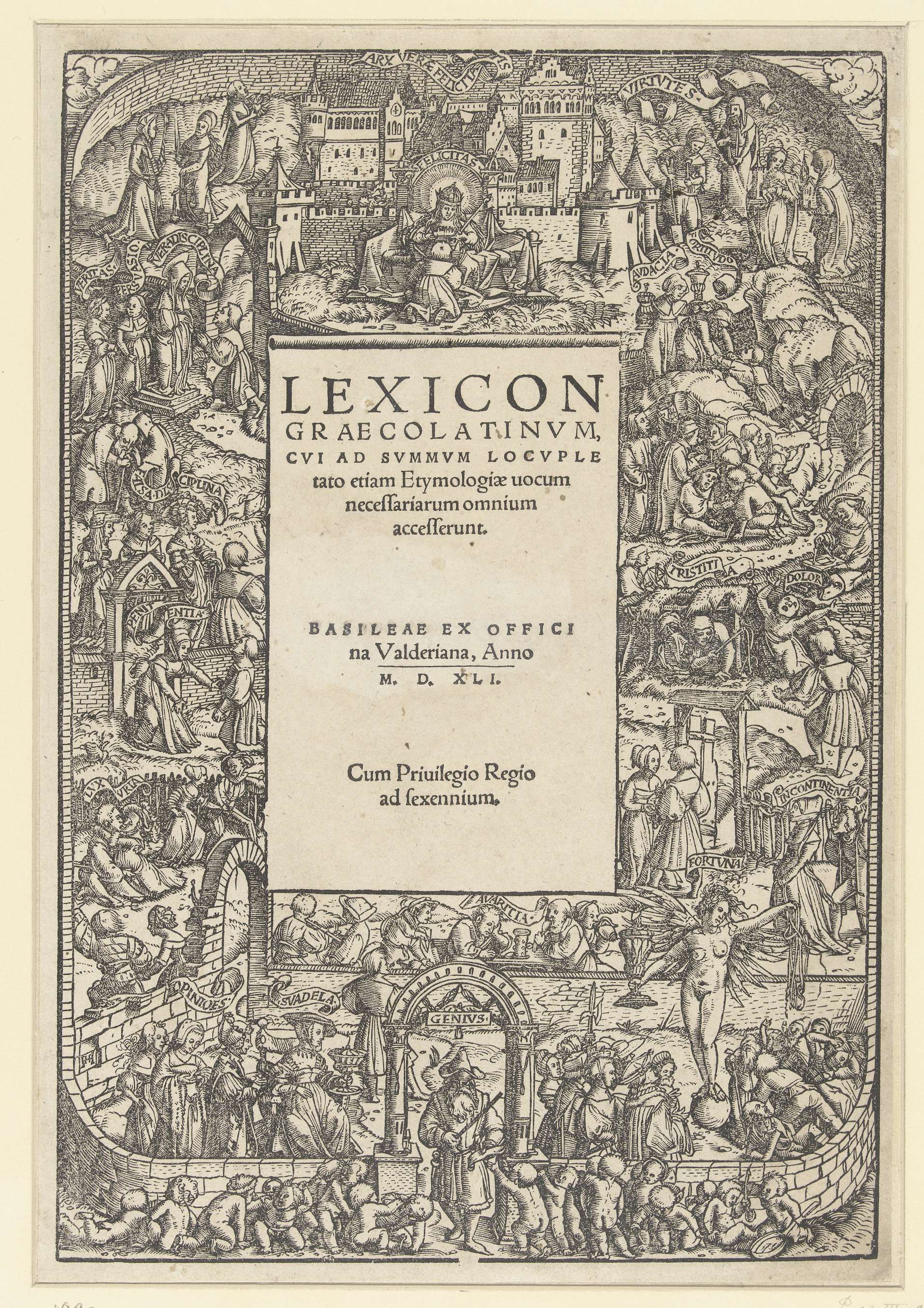 Allegorical print on paper by Hans Hermann depicting figures and light