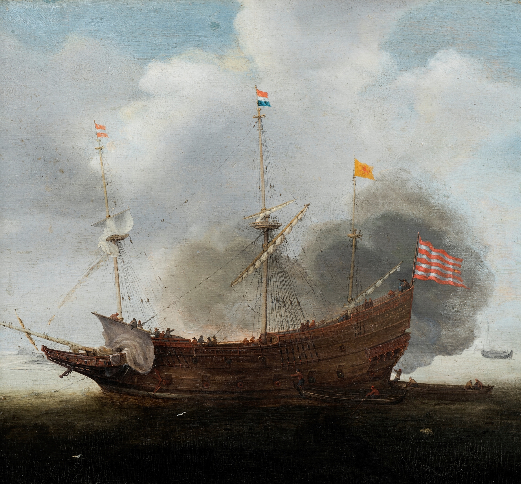 A warship, by Hendrik Cornelisz. Vroom, public domain