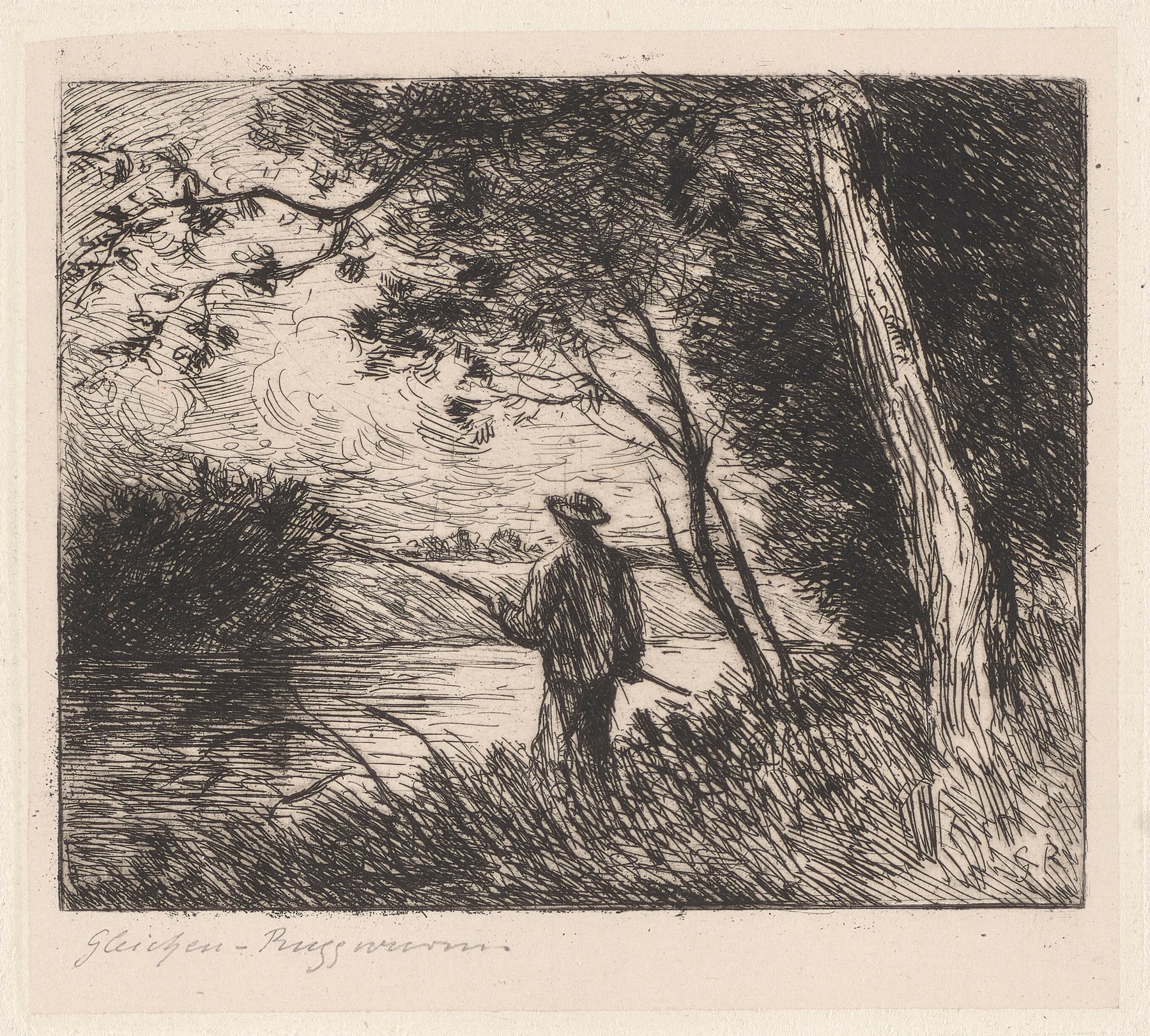 Landscape with an Angler, oil on canvas by Heinrich-Ludwig von Gleichen-Russworm
