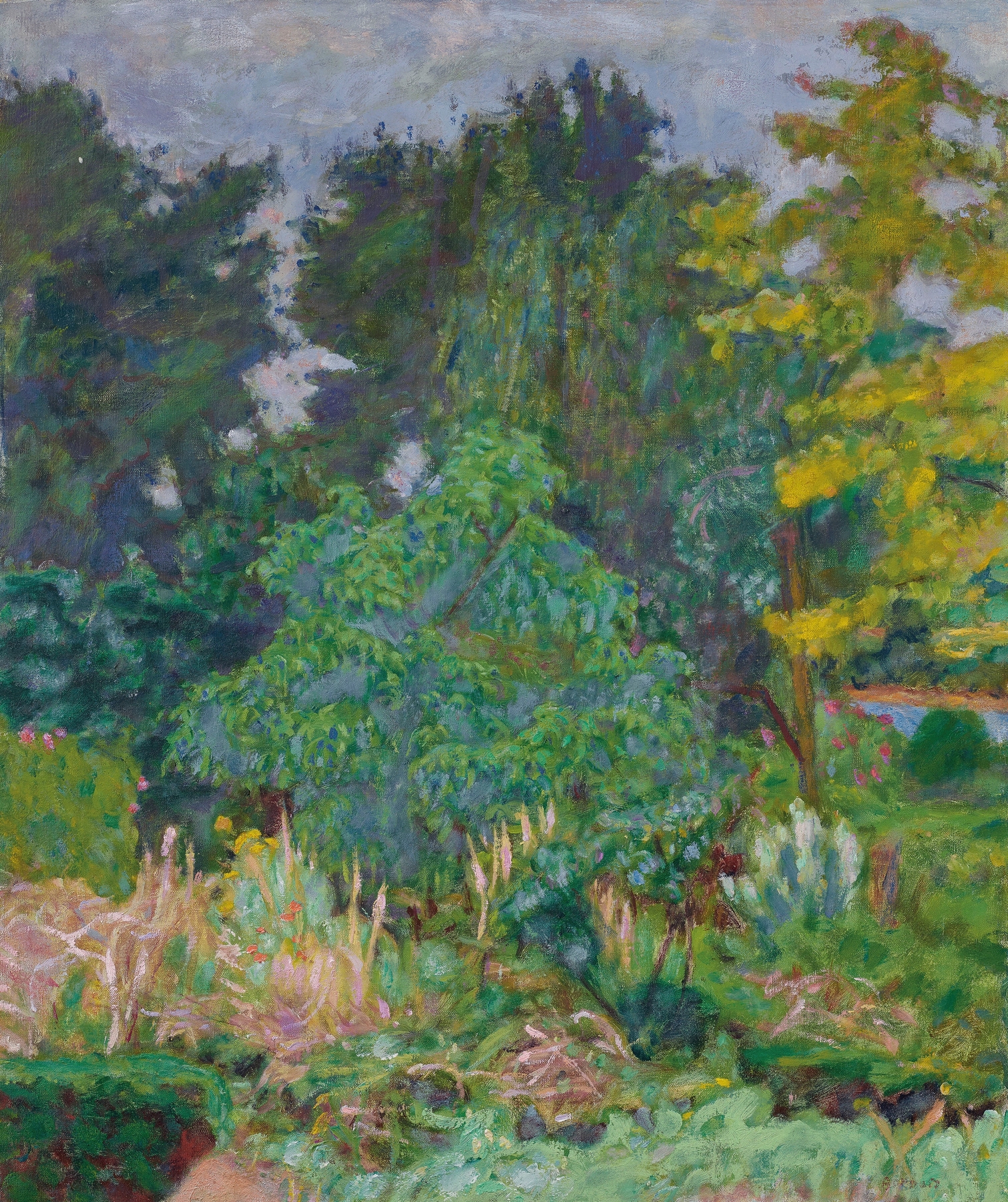 Le jardin de Vernon by Pierre Bonnard, oil on canvas, depicting a vibrant garden with lush greenery.