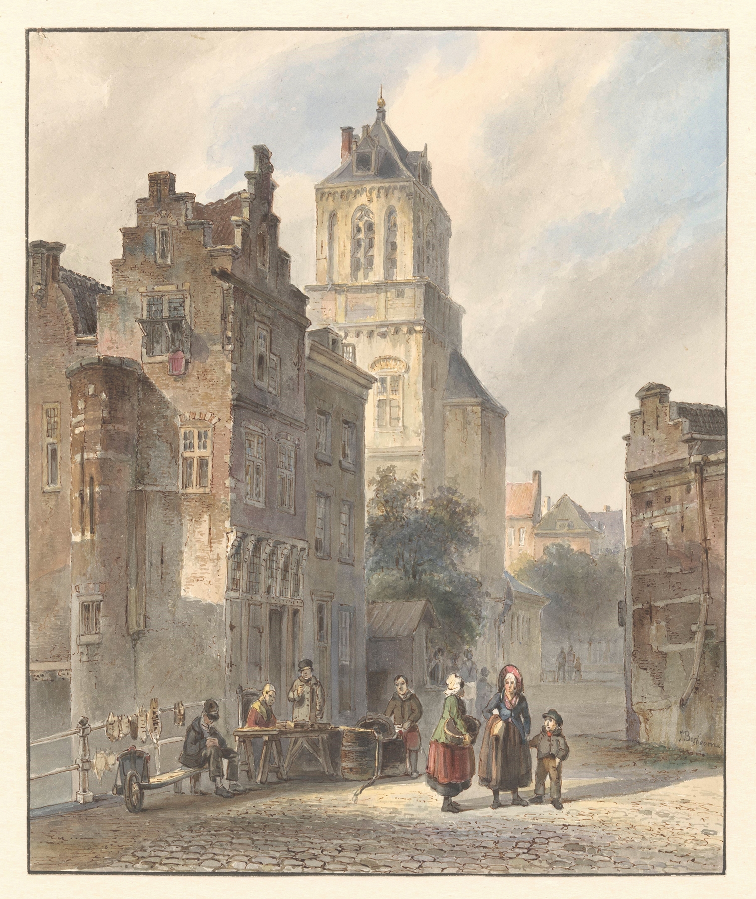 Gezicht op het stadhuis van Delft, by Johannes Bosboom, public domain