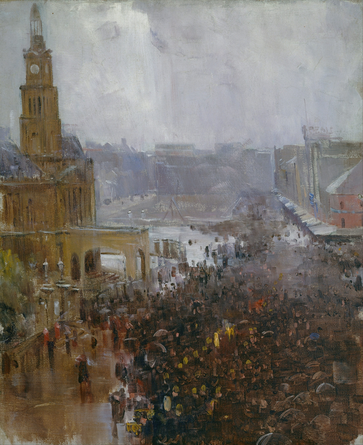 Fireman’s funeral, George Street, by Arthur Streeton, public domain